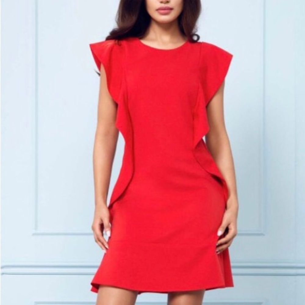 Rita Koss Red Side-Ruffle Sheath Dress